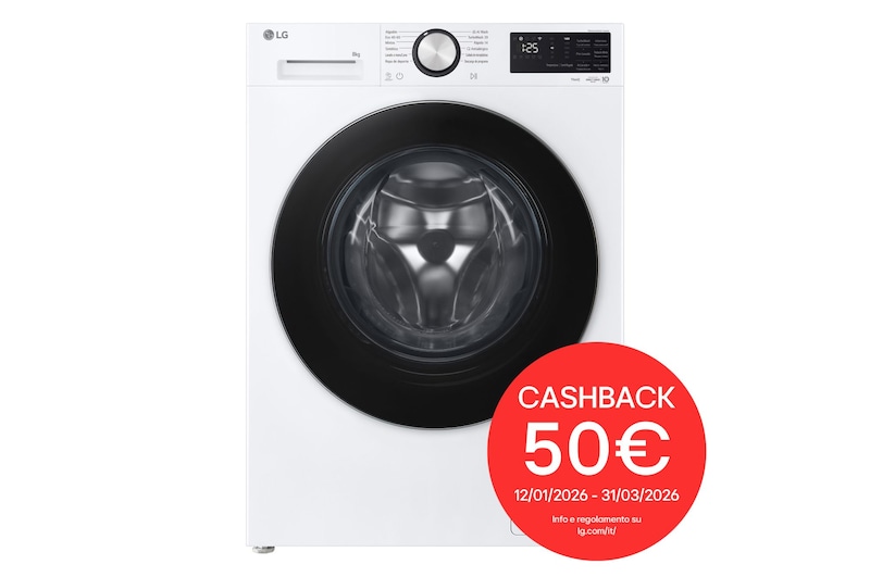 Immagine frontale della lavatrice LG F2NX50S8TCL Slim 8kg Next AI DD™ Serie X5 Classe A-30%